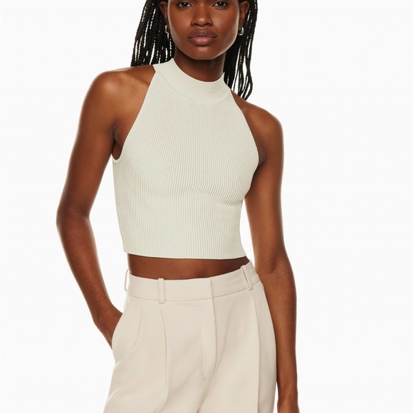 Aritzia Sculpt Knit Mock Neck Halter Top in Butternut Orange - size Small - Picture 2 of 4